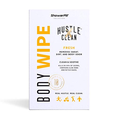 Hustle Clean ShowerPill Post-Workout & Camping Bathing Body Wipes (10 individually wrapped wipes)