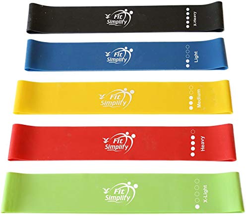 Fit Simplify Resistance Loop Exercise Bands (Set of 5), with Instruction Guide and Carry Bag