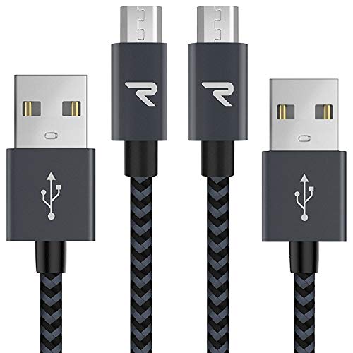 Rampow 2-Pack 3.3ft Braided Nylon Micro USB Cables (QC 3.0 Fast Charging & Sync) for Samsung Galaxy S7/S6 and Edge, Note 6/5, Sony, Kindle, PS4 and Android Devices - Space Grey