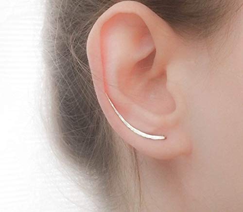 Sterling Silver Ear Climber Earrings (Crawlers, Bar Studs Long)