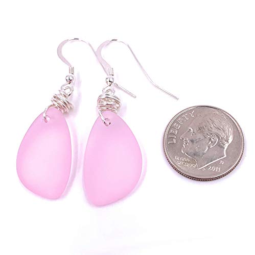 Aimee Tresor Jewelry Earrings: Pink Blush Sea Glass w/ Handmade Silver Knot on Sterling Silver Hooks (Gift)