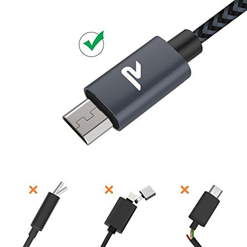 Rampow 2-Pack 3.3ft Braided Nylon Micro USB Cables (QC 3.0 Fast Charging & Sync) for Samsung Galaxy S7/S6 and Edge, Note 6/5, Sony, Kindle, PS4 and Android Devices - Space Grey