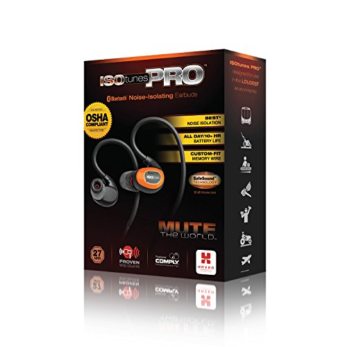 ISOtunes PRO OSHA-Compliant Bluetooth Hearing Protectors, 27 dB NRR, 10-Hour Battery, Noise Cancelling Mic (Safety Orange)
