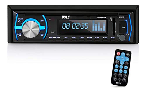 Pyle Marine Bluetooth Stereo Radio PLMRB29B (Black) - 12v Single DIN Boat In-Dash Radio Receiver with LCD, Mic, RCA, MP3, USB, SD and AM/FM Radio - Remote Control