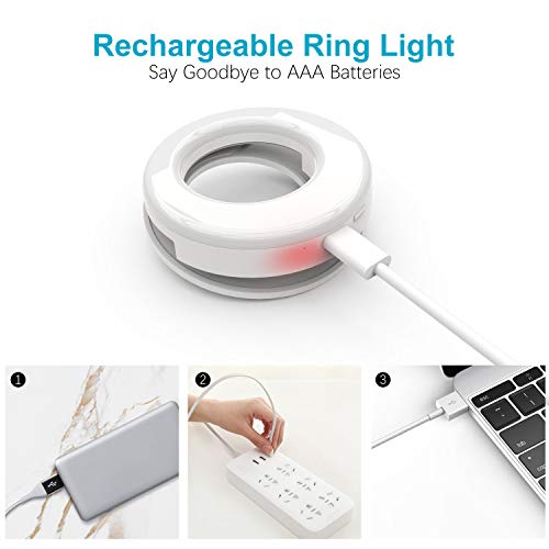 QIAYA Rechargeable LED Selfie Light Ring (For Cell Phone, Laptop Camera and Video Lighting).