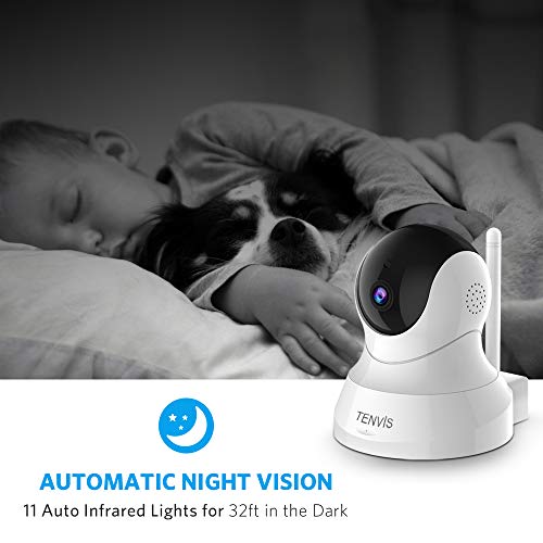TENVIS 1080P Wireless Home Security Camera (White) with Night Vision, 2-Way Audio, 2.4Ghz Wi-Fi, Monitor Pet/Baby, Phone App.