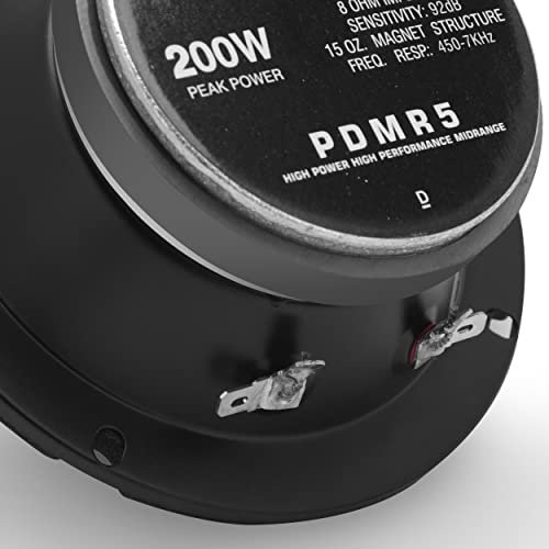 Pyle PDMR5 5" 200W Peak High Performance Mid-Range Car Speaker with 15 Oz Magnet, 8 Ohm, 92 dB and Paper Coating Cone (450 Hz - 7 kHz Frequency Response)