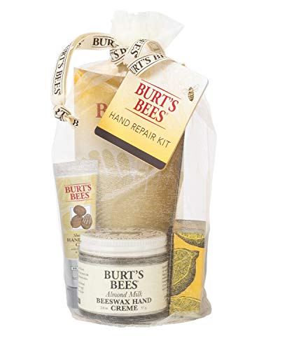 Burt's Bees Gift Set with Gloves [3 Hand Repair Products] - Almond Milk Hand Cream, Lemon Butter Cuticle Cream & Shea Butter Cream
