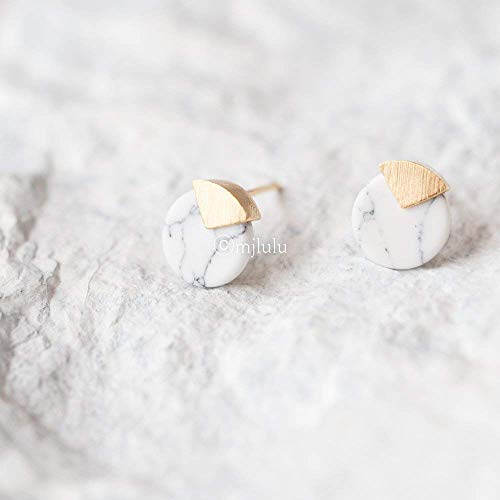 White Howlite Circle Marble Stud Earrings (Simulated) - Tiny