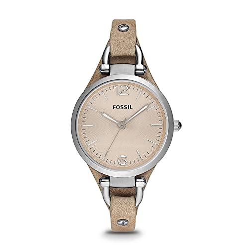 Fossil Women's Georgia ES2830 Watch with Silver and Sand Leather Strap, Quartz Movement (Model: ES2830)
