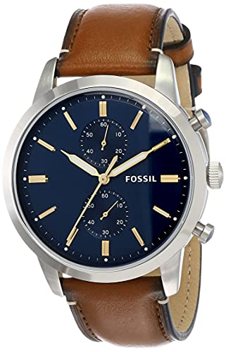Fossil Men's Townsman FS5279 Quartz Chronograph Watch, Steel & Leather, Silver Luggage Color