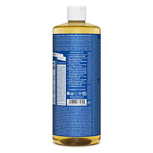 Dr. Bronner's Pure-Castile Liquid Soap Peppermint (32 oz) - Organic Oils, 18 Uses: Face, Body, Hair, Laundry, Pets, Dishes, Concentrated, Vegan, Non-GMO