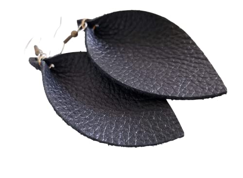 Leather Leaf Earrings in Black (2.5" x 1.25") - Boho, Bold & Statement Style