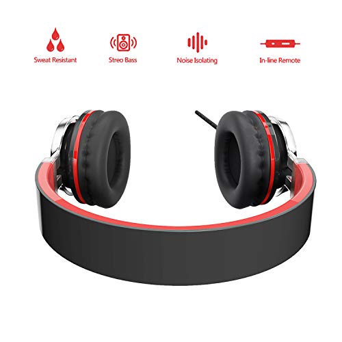 Elecder i39 Headphones with Microphone, Foldable Lightweight, Adjustable On-Ear Headsets with 3.5mm Jack for Cellphones, Computers, MP3/4, Kindle, School (Red/Black)
