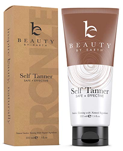 Self Tanner with Organic Aloe Vera, Shea Butter and Bronzer (7.5oz) - Achieve Light, Medium or Dark Tan with Sunless Tanning Lotion for Natural-Looking Fake Tan