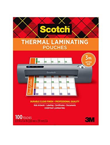 Scotch Letter Size Thermal Laminating Pouches, 100-Pack (TP3854-100), 8.9 x 11.4 in.