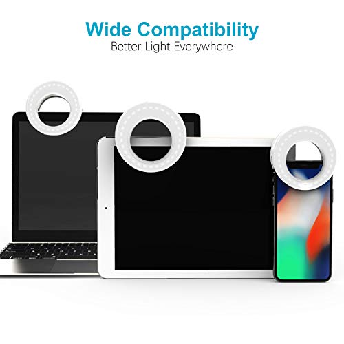 QIAYA Rechargeable LED Selfie Light Ring (For Cell Phone, Laptop Camera and Video Lighting).