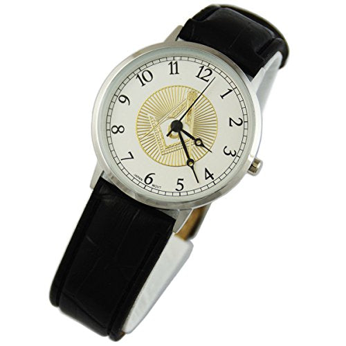Masonic Freemason Wrist Watch with Square & Compasses Leather Band