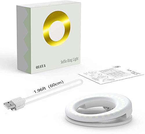 QIAYA Rechargeable LED Selfie Light Ring (For Cell Phone, Laptop Camera and Video Lighting).
