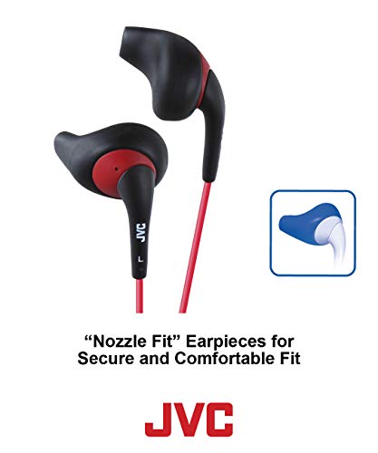 JVC Gumy Sport HA-EN10B Earbuds with Black and Red Secure Comfort Fit and Sweat-Proof Nozzle (Long Colored Cord)