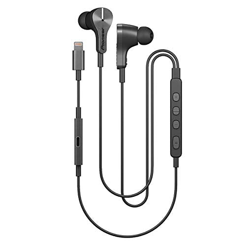 Pioneer Rayz Plus Graphite Wired Earphones with Microphone and Active Noise Cancellation, Smart Noise Reduction, Auto-Pause, Hands-Free and Hey Siri MFI Certified for Compatible iPhones, iPads and iPods
