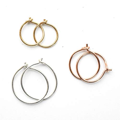 Small Handmade Hoop Earrings (1 Pair), Solid 925 Sterling Silver & 14k Yellow or Rose Gold Fill, Hypoallergenic - Perfect for Sensitive Ears