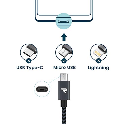 Rampow 2-Pack 3.3ft Braided Nylon Micro USB Cables (QC 3.0 Fast Charging & Sync) for Samsung Galaxy S7/S6 and Edge, Note 6/5, Sony, Kindle, PS4 and Android Devices - Space Grey