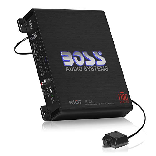 BOSS Audio Systems R1100M Riot 1100W Monoblock Car Subwoofer Amplifier [Class A/B, 2/4 Ohm Stable, Low/High Level Inputs, Low Pass Crossover, Mosfet Power Supply, Stereo]