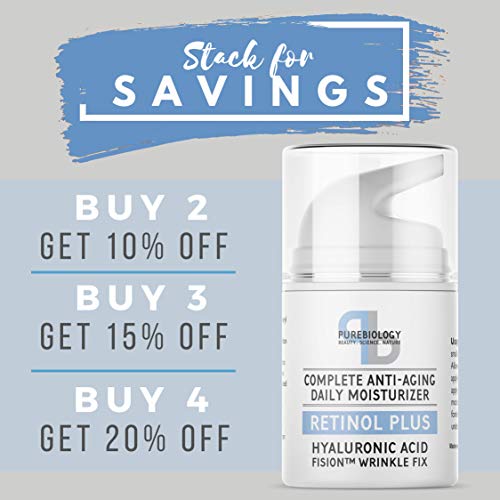 Pure Biology Retinol Moisturizer Cream with Hyaluronic Acid, Vitamins B5, E & Anti Aging Complex – Face & Eye Skin Care for Men & Women, All Skin Types (1.7 OZ)