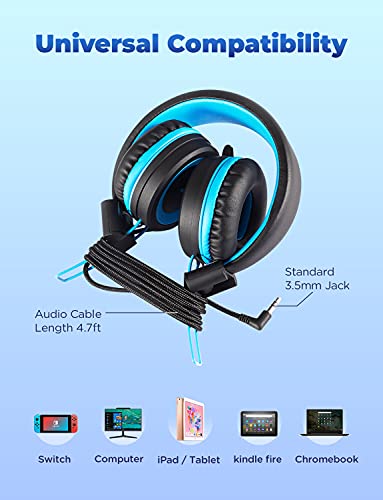 iClever HS14 Kids Headphones, 94dB Volume Limited, Adjustable Headband (Black & Blue)