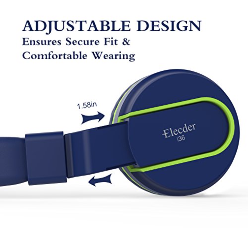 Elecder i36 Kids Headphones for Girls and Boys, Foldable and Adjustable On Ear Headphones with 3.5mm Jack for Smartphones, Computers, Kindle, MP3/4 and Tablets (Blue/Green)