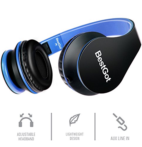 BestGot Children's Headphones with Microphone, Volume Control and Removable Cord (Black/Blue)