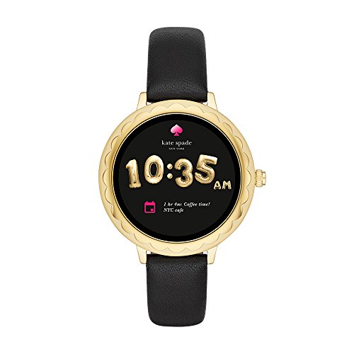 Kate Spade New York Scallop Touchscreen Smartwatch 42mm, Gold-tone Stainless Steel, Black Leather Band (KST2001)