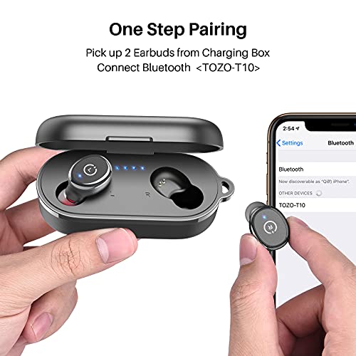 TOZO T10 Bluetooth 5.0 Wireless Earbuds with Charging Case (IPX8 Waterproof) - Built-in Mic, Premium Sound & Deep Bass, Black