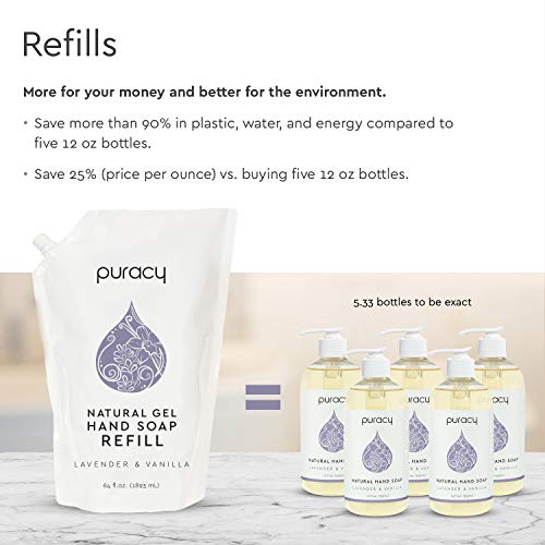 Puracy Natural Liquid Hand Soap Refill (64 fl oz) - Lavender & Vanilla Scent, Sulfate-Free, Hydrating Gel Hand Soap with Plant-Derived Ingredients, Gentle Hand Wash, Cruelty-Free