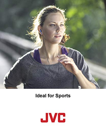 JVC Gumy Sport HA-EN10B Earbuds with Black and Red Secure Comfort Fit and Sweat-Proof Nozzle (Long Colored Cord)