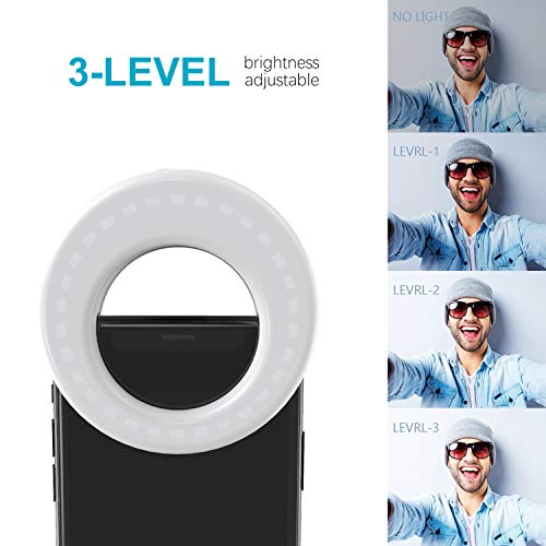 QIAYA Rechargeable LED Selfie Light Ring (For Cell Phone, Laptop Camera and Video Lighting).