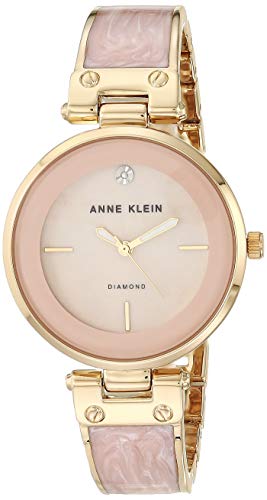Anne Klein Women's AK/2512LPGB Bangle Watch with Diamonds and Gold-Tone Blush Pink Marbleized Design