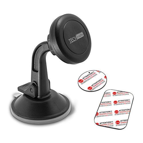 TechMatte Car Phone Mount Magnetic Dashboard Holder - Universal Compatible Smartphones with Powerful Magnetic Technology (Black)