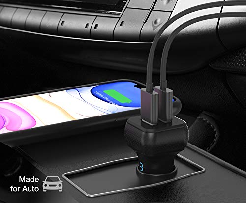 Maxboost 4.8A Car Charger [Black] with SmartUSB Port for iPhone 12 11 Pro Max/XS Max/XR/XS/X/8/7/Plus, Galaxy S20 Ultra/S10/S10+/S10e/Note, LG, Air, Mini, Huawei, Moto, Pixel
