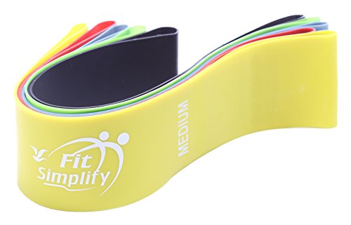 Fit Simplify Resistance Loop Exercise Bands (Set of 5), with Instruction Guide and Carry Bag