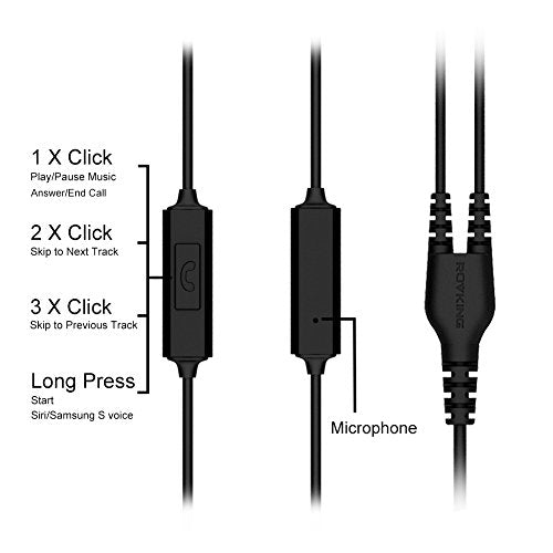 ROVKING Sport Wired Headphones for Running, Gym, Workouts, and Exercise (Over Ear, Noise Isolating Earhook Earbuds, Mic, Black, Model XF-122)