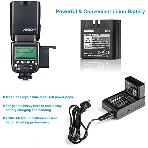 Godox V860II-N 2.4GHz TTL Camera Flash for Nikon D800, D700, D7100, D7000, D5200, D5100, D5000, D300, D300S, D3200, D3100, D3000, D200, D70S, D810, D610, D90, D750