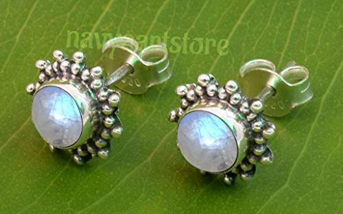 925 Sterling Silver Rainbow Moonstone Stud Earrings [Gift]
