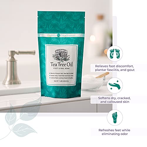 Purely Northwest Tea Tree Oil and Epsom Salt Foot Soak (16 Oz), Professional Pedicure Treatment to Alleviate Toenail Fungus, Athletes Foot & Stubborn Odor, Softens Dry Calluses, Use in Any Foot Bath or Spa, Made in USA