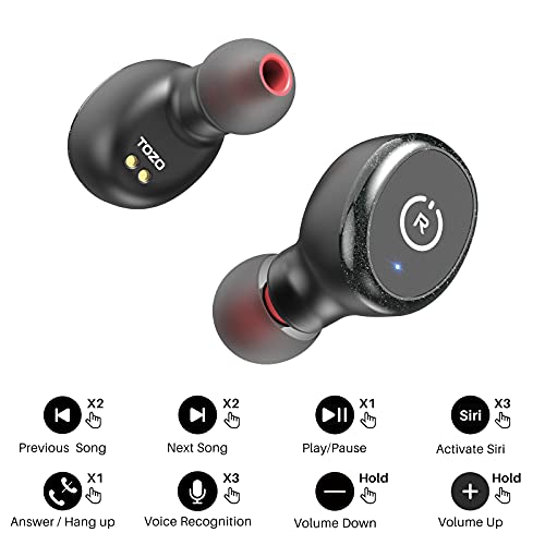 TOZO T10 Bluetooth 5.0 Wireless Earbuds with Charging Case (IPX8 Waterproof) - Built-in Mic, Premium Sound & Deep Bass, Black