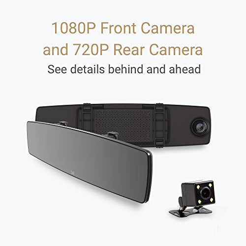 YI Mirror Dash Cam Dual Dashboard Camera Recorder (with Touch Screen, Mobile App, HD Camera, G-Sensor, Reverse Monitor, Loop Recording)
