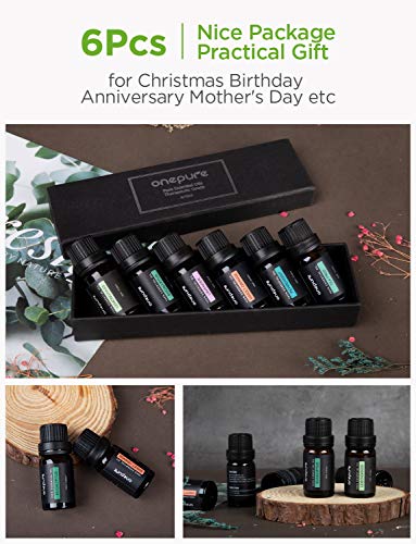 OnePure 6x10ml Essential Oils Set for Diffusers, Humidifiers, Massage & Aromatherapy (Lavender, Tea Tree, Eucalyptus, Lemongrass, Orange, Peppermint)