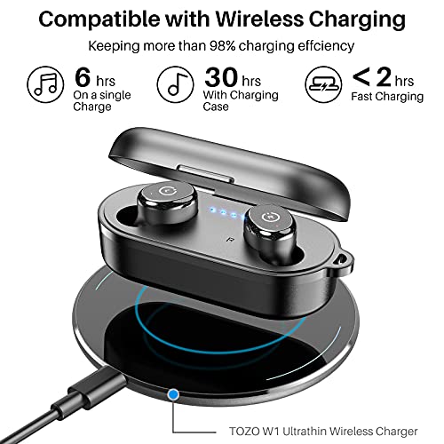 TOZO T10 Bluetooth 5.0 Wireless Earbuds with Charging Case (IPX8 Waterproof) - Built-in Mic, Premium Sound & Deep Bass, Black