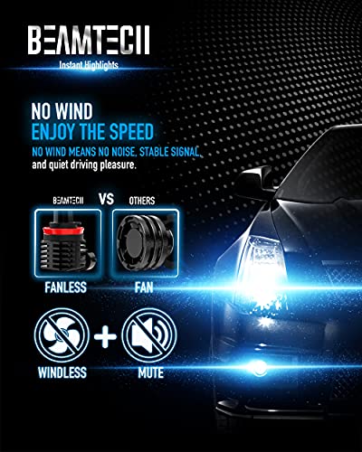 BEAMTECH H11 12000LM LED Headlight Bulb (50W, 6500K Xenon White, H8/H9 Fanless Replacement)